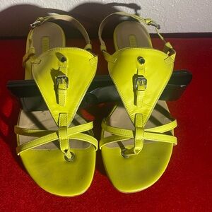 Longchamp Leather Sandal in Lemon